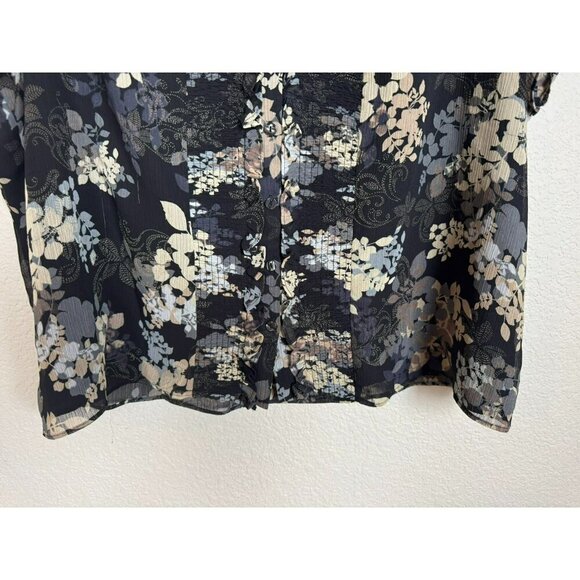 Women's Short Sleeve Black Floral Blouse Size 20W Sheer Sleeves Feminine Office - Picture 9 of 11